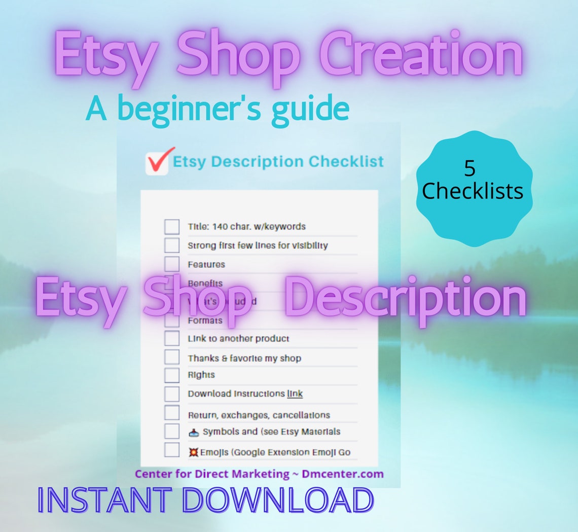 Etsy Shop Set up Howto Video Listing Tips 5 Checklists 3 Templates Symbols Set Instant Download