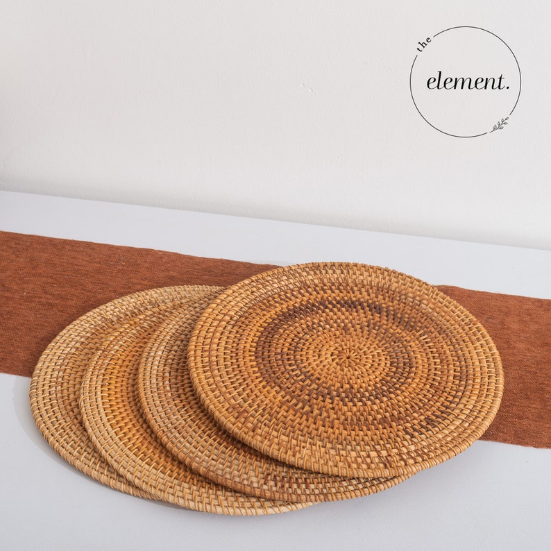 Rattan Placemats Set of 4 Rattan Round Dining Placemat Set Etsy