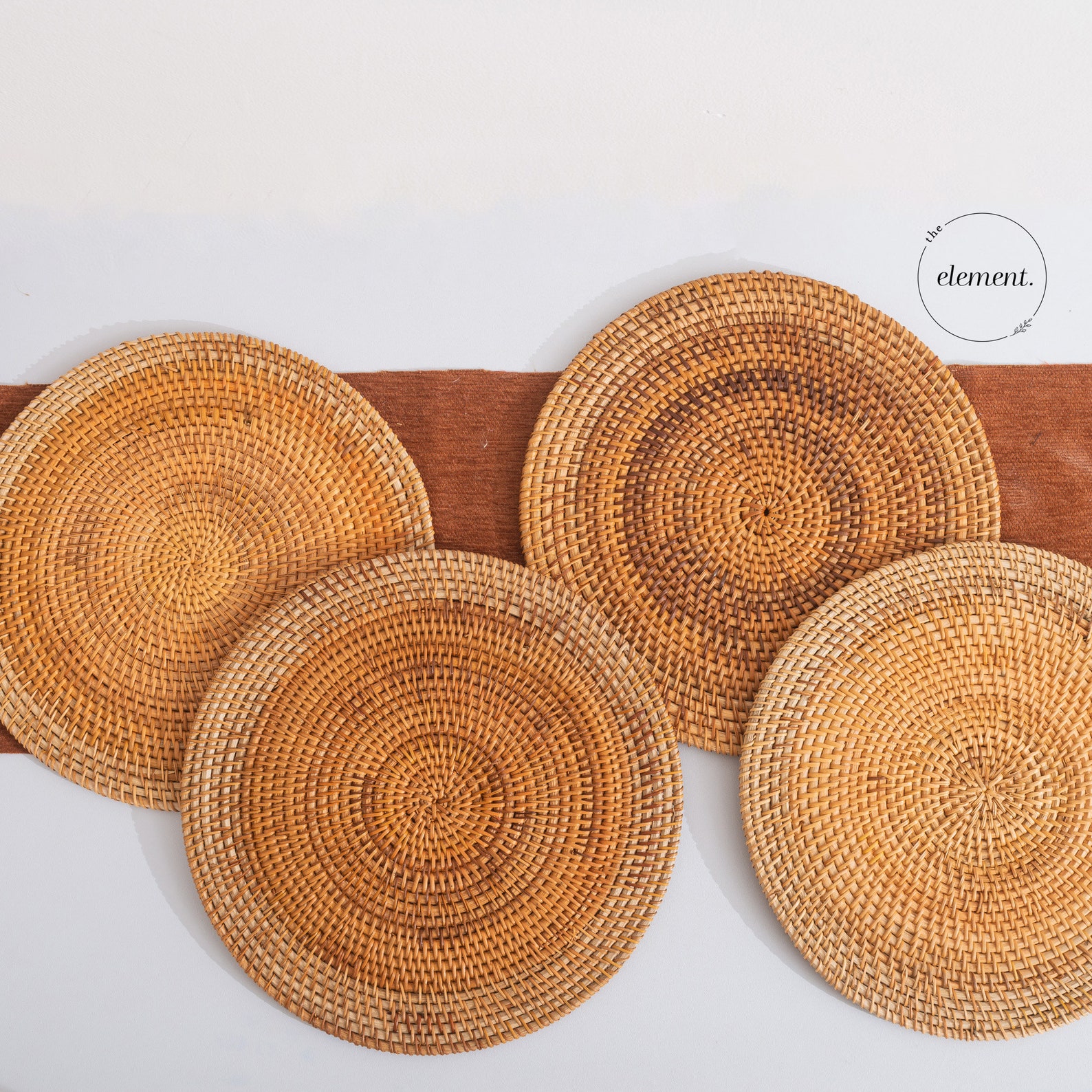 Rattan Placemats Set of 4 Rattan Round Dining Placemat Set Etsy