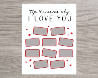 Valentine's Scratch Off 10 Reasons Why I Love You Card, Valentine Gift for Boyfriend, Girlfriend, Husband, Wife, Spouse, Child, Kids