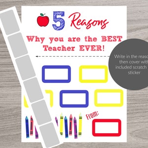 Personalized Teacher Gift, Teacher Appreciation Gift, Scratch and Reveal 5 Reasons Why You are the Best Teacher Ever, GIft for Teacher