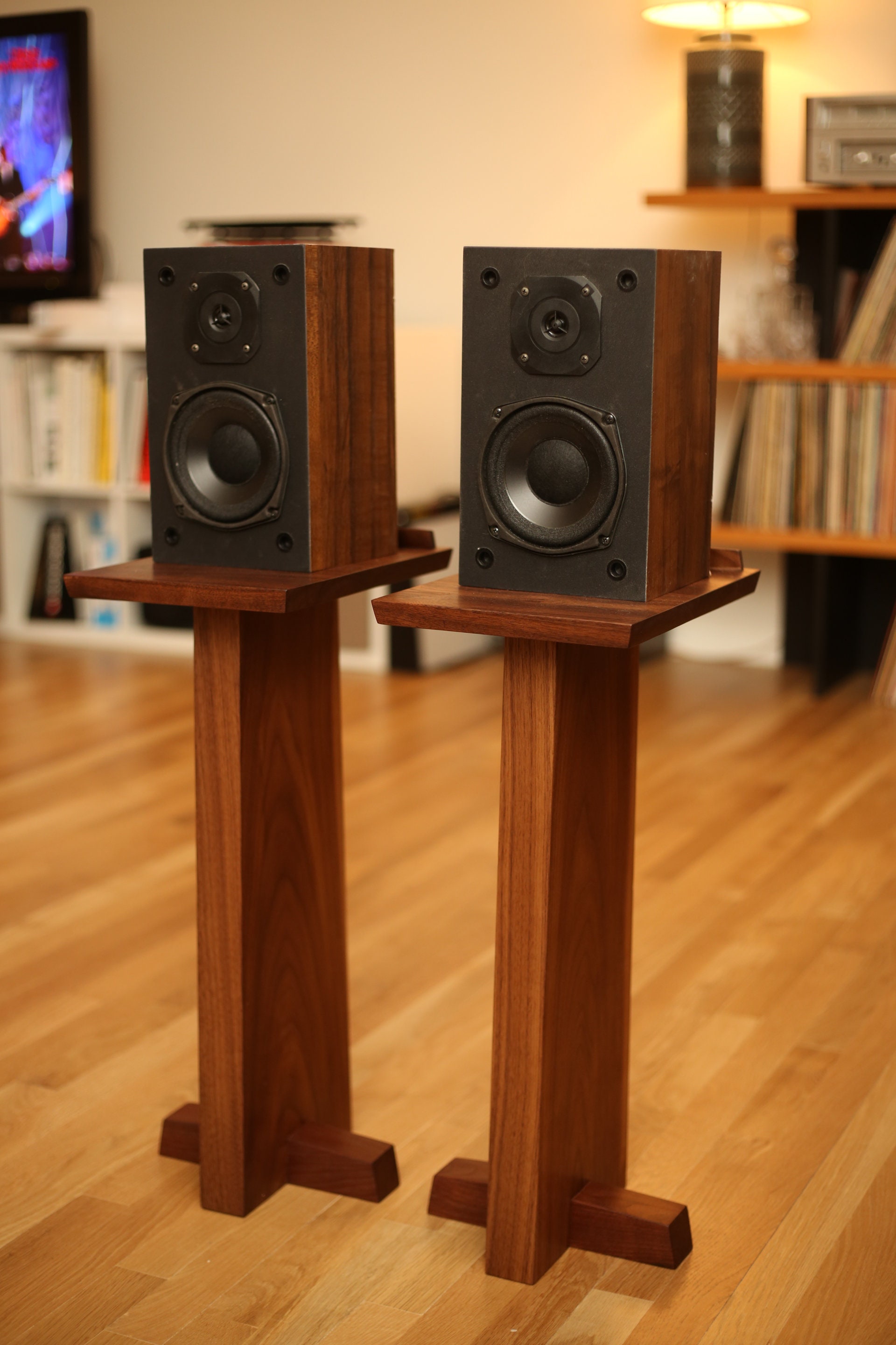 Tall Speaker Stands Walnut Hardwood Etsy