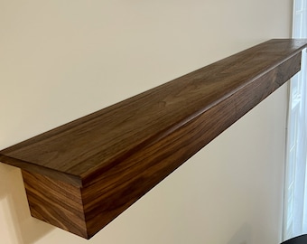 Modern Walnut Fireplace Mantel with hidden magnetic strip for removable hooks