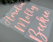 Personalised Rose Gold, Curly Foil Decal, Custom Shiny Name Sticker, Bottle, Glass, Pantry, Wedding, Hen party, Bottle, Jar, Christmas