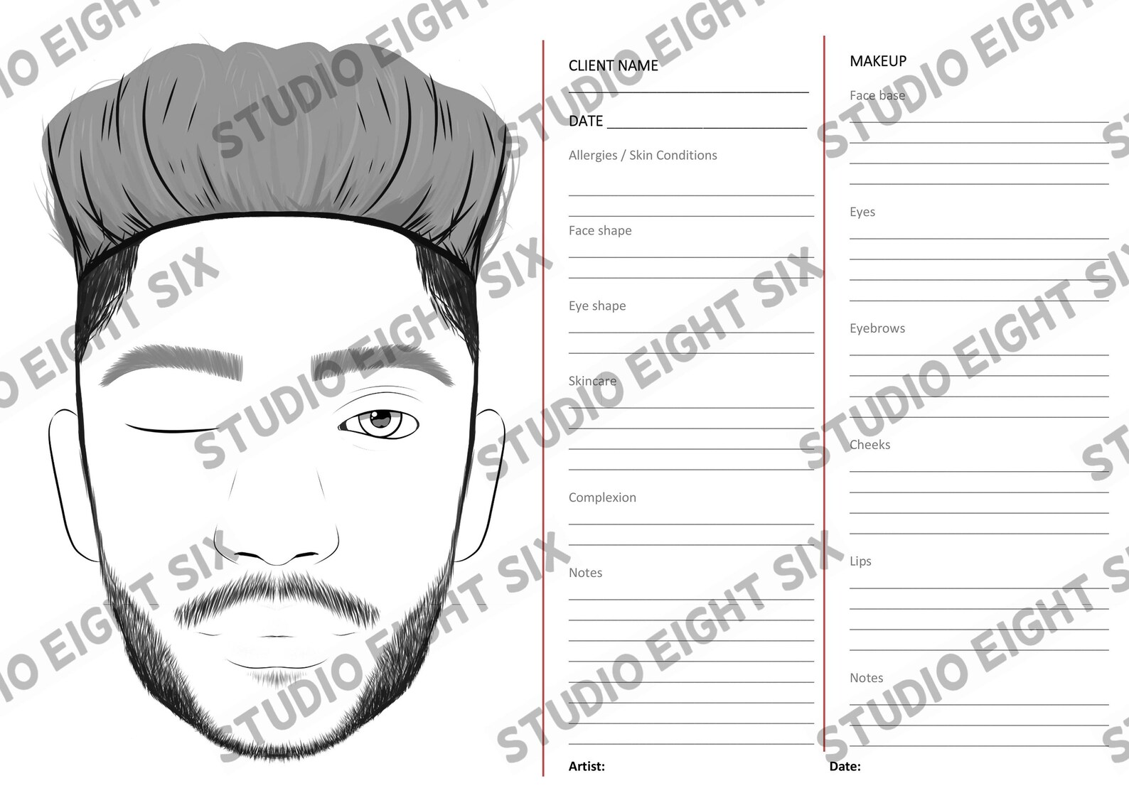 Facechart male male face chart facecharts | Etsy