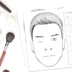 A4 blank makeup face chart template MALE, Face chart, makeup template, makeup artist, male face chart, makeup face chart