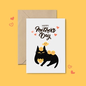 Tarjeta imprimible del Día de las Madres para la abuela / Tarjeta digital floral del Día de la Madre / Tarjeta del Día de la Madre para niños / gato gracioso con pollito
