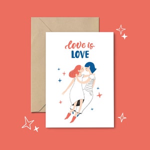 impression de fierté lesbienne | Carte arc-en-ciel | LGBT | L'amour c'est l'amour | Cadeau de Saint Valentin lesbienne | Cadeau Saint Valentin pour elle | Carte de voeux 5x7