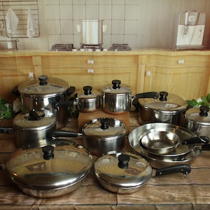 Vintage Revere Ware 3/4, 1 1/2, 2 & 3 QT Sauce Pans - 4.5 QT Dutch Oven-12 Inch Skillet