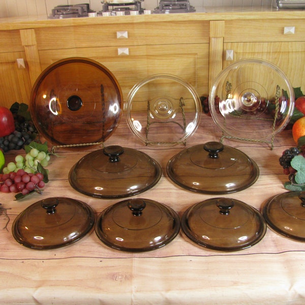 Vintage Amber Corning Ware Visions Ware Pyrex Replacement Lids -1 QT-2.5QT- Multiples available- Other Glass Lids