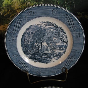 Vintage Currier and Ives Plates and Bowls  Blue and White China Dinnerware by Royal Crown-Ironstone- Old Grist Mill-Early Winter-Salem Swirl