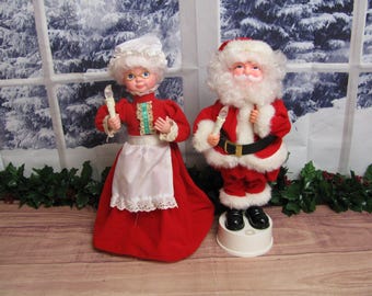 Mr. Mrs Santa Claus Lighted TELCO Motion-ettes Figures 1996 12” in