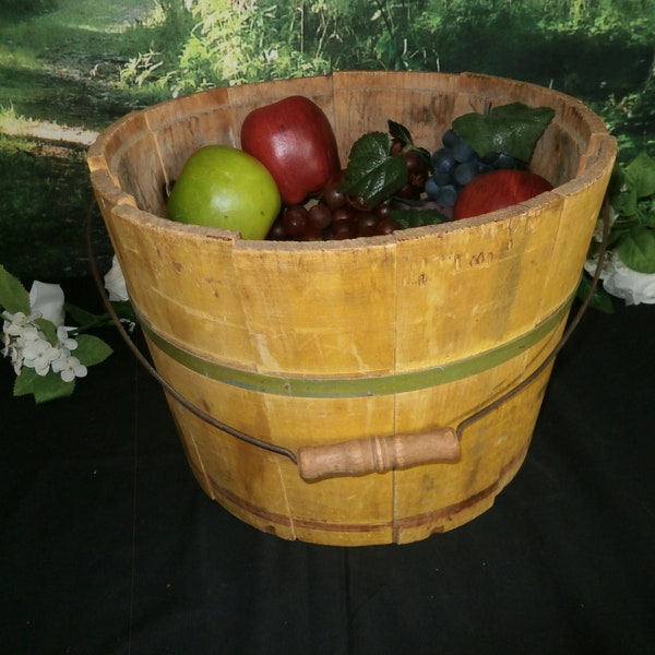 Antique Primitive Wooden Stave Bucket/Pail- Metal Bands- Rustic Farmhouse Décor-Great Prop Piece