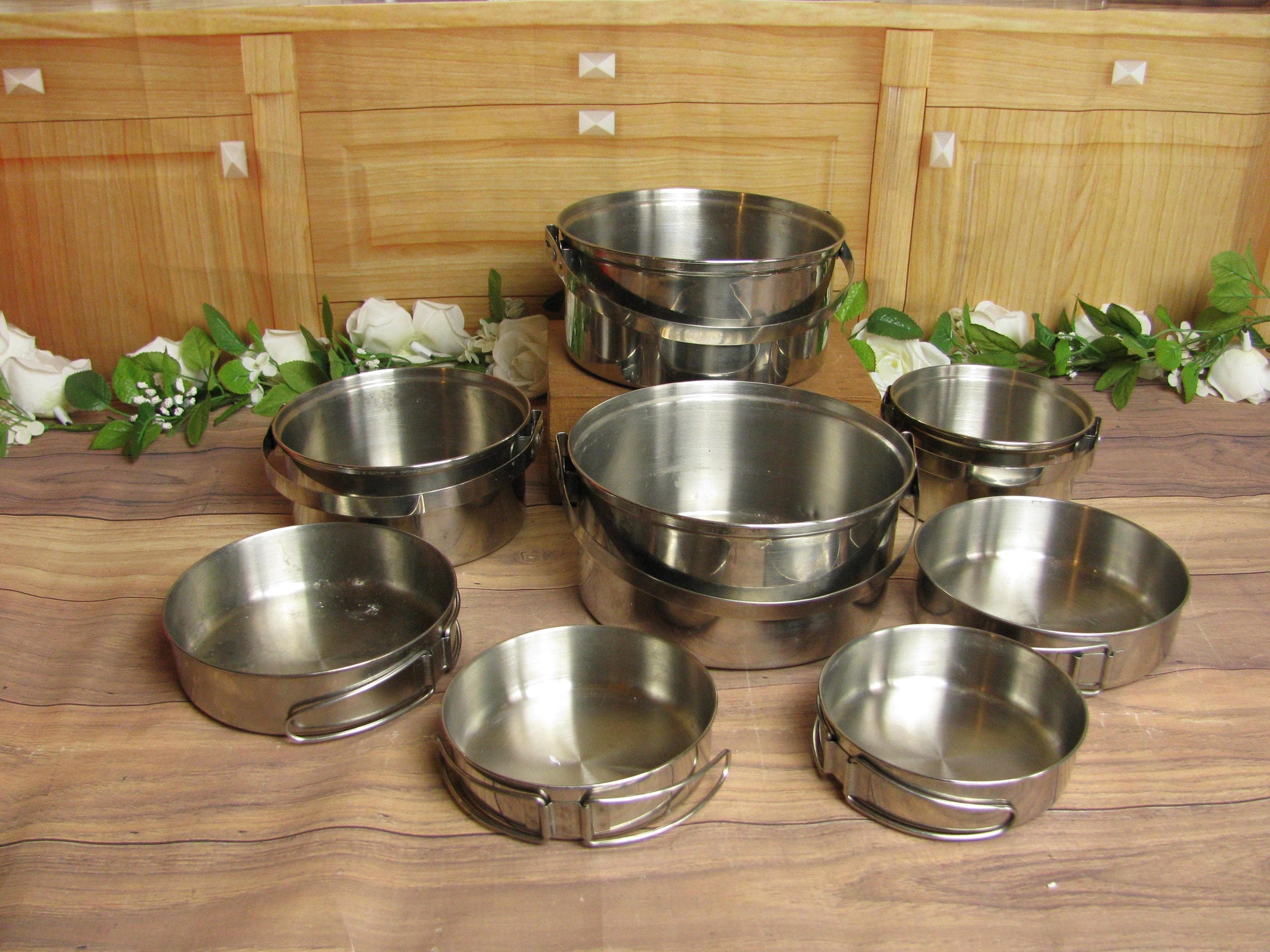 Vintage Coleman Peak 1 Camp Cook Set: 8-piece Stainless Steel Pots