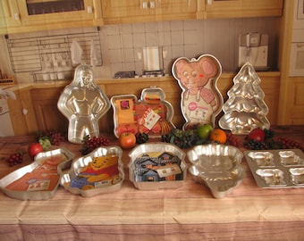 Various Vintage  Wilton Character Cake Pans/Molds-Barbie-Winnie The Pooh-Holiday Tree-Haunted House-The Fun Train-Ballerina Bear-Mouse-Man