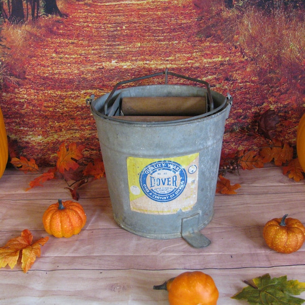 Vintage #15 Dover Galvanized Metal Wringer Style Mop Bucket / Pail -Rustic Farmhouse Décor