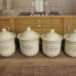 Vintage Pfaltzgraff Tea Rose Kitchen Canisters- Stoneware - 506 ExLarge 3 QT- 507 Large 2.5QT