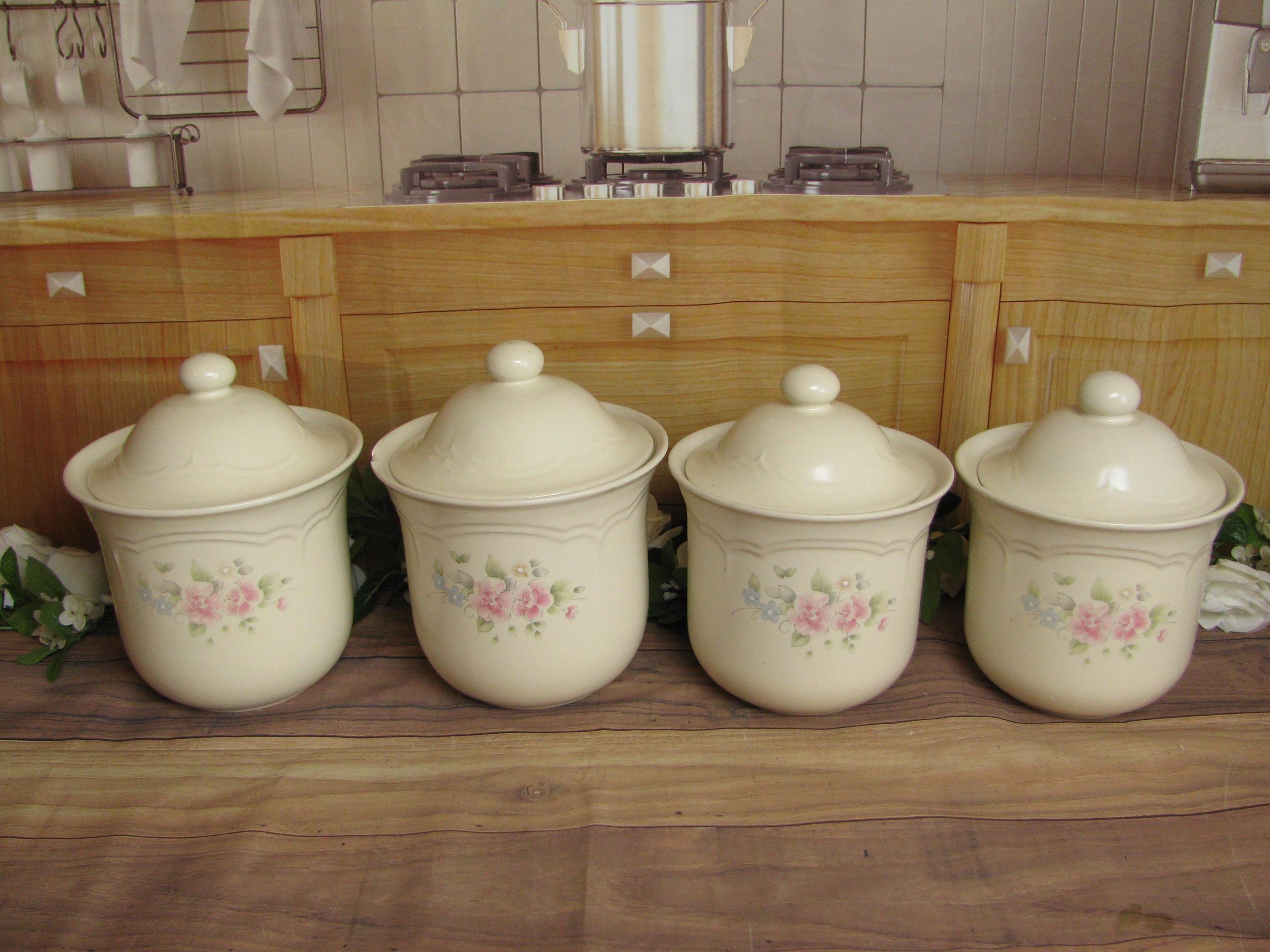 Vintage Pfaltzgraff Tea Rose Kitchen Canisters- Stoneware - 506