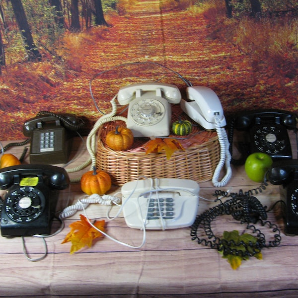 Vintage Rotary Desk/Table Telephones-Beige-Black-Brown-White-Northern Electric-ITT-Bell-Western El-Slimline/Princess-Push Button-Lennox