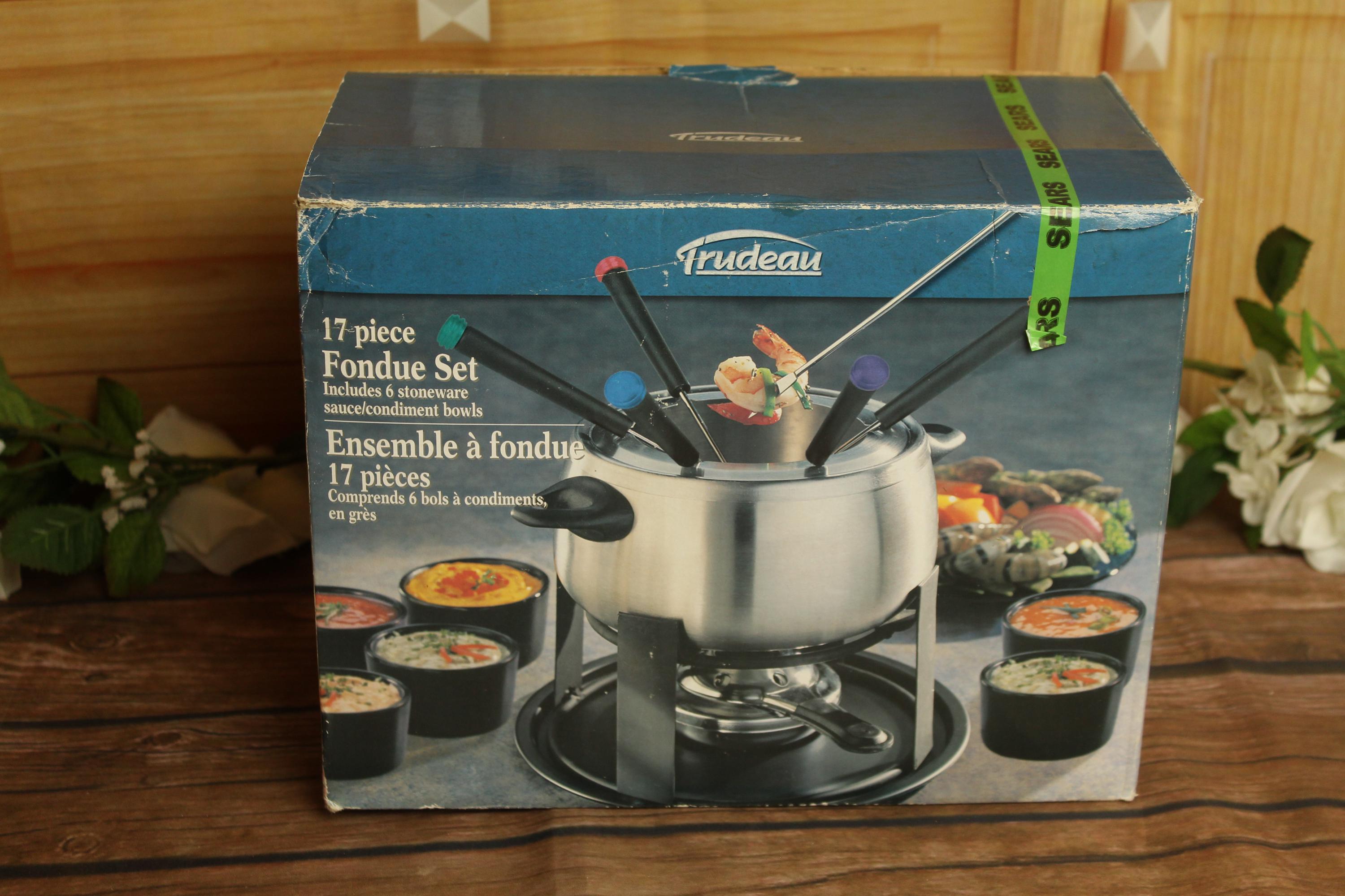 Vintage 2003 Trudeau Stainless Steel 17 Piece Fondue Pot Set With