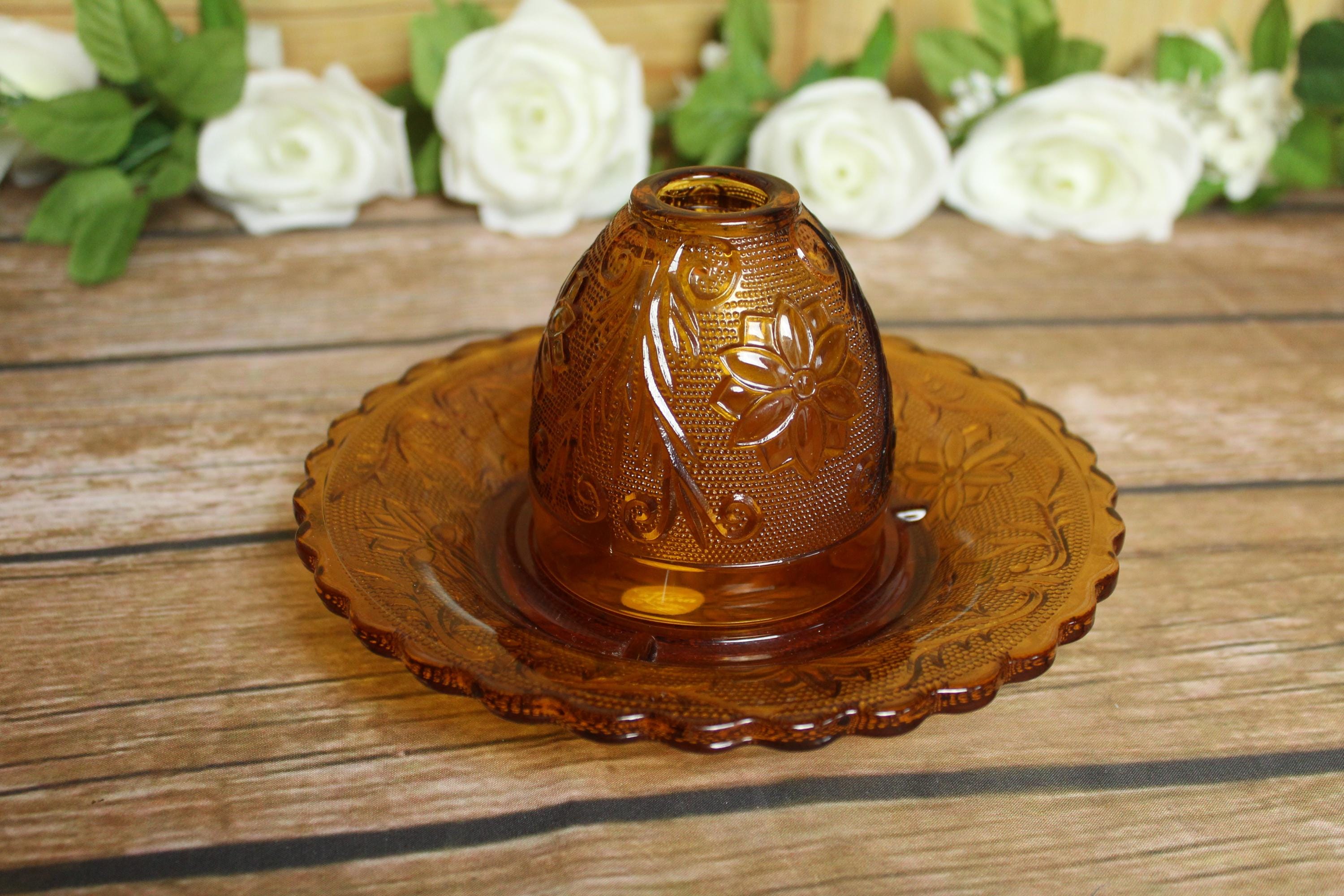 インディアナグラス社 ビンテージ フェアリーランプ キャンドルホルダー アンバー Indiana Fairy Lamp - Etsy