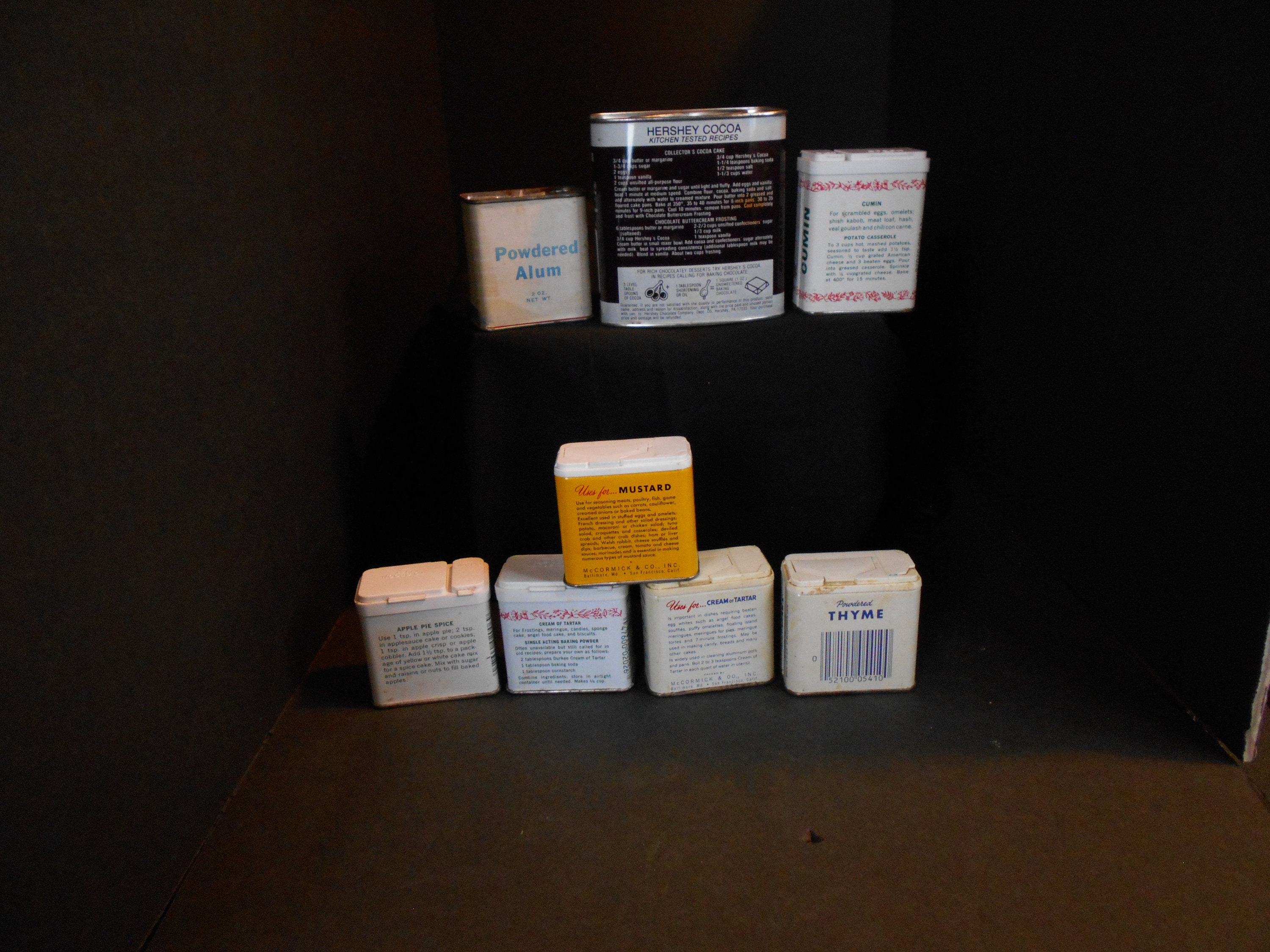 Vintage Spice and Food Tinsmccormickdurkeehershey'sigacocoaapple