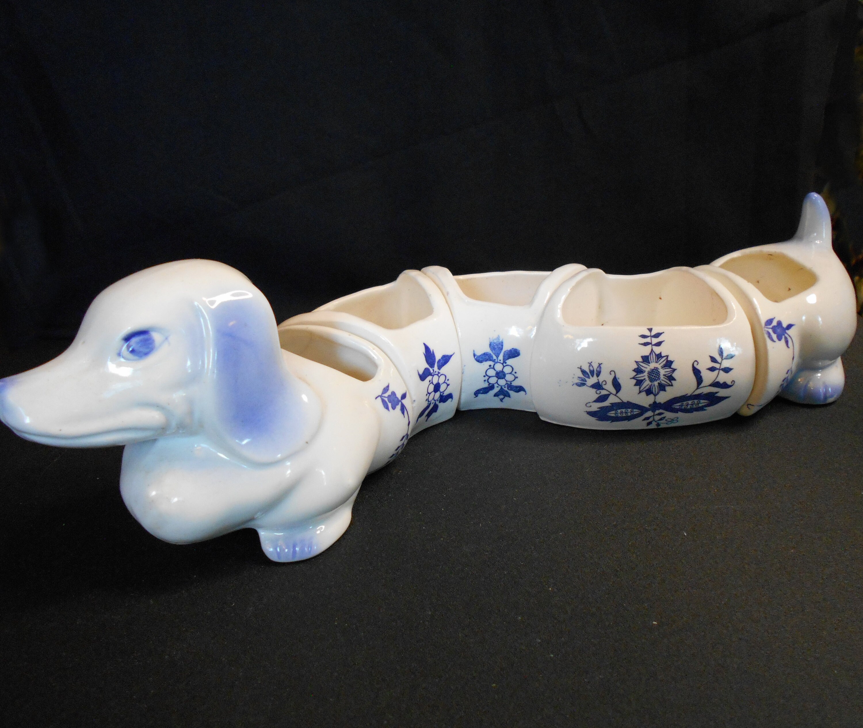 Vintage 5 Piece Blue Willow Ceramic Dachshund/dotson Planter