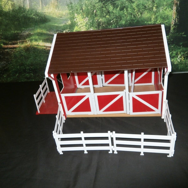 Breyer Red Two Stall Horse  Barn-Swinging Doors-Fencing-Classic/Traditional Size-Plus Breyer and other Extras-Huntseat Rider-Groom-Horses