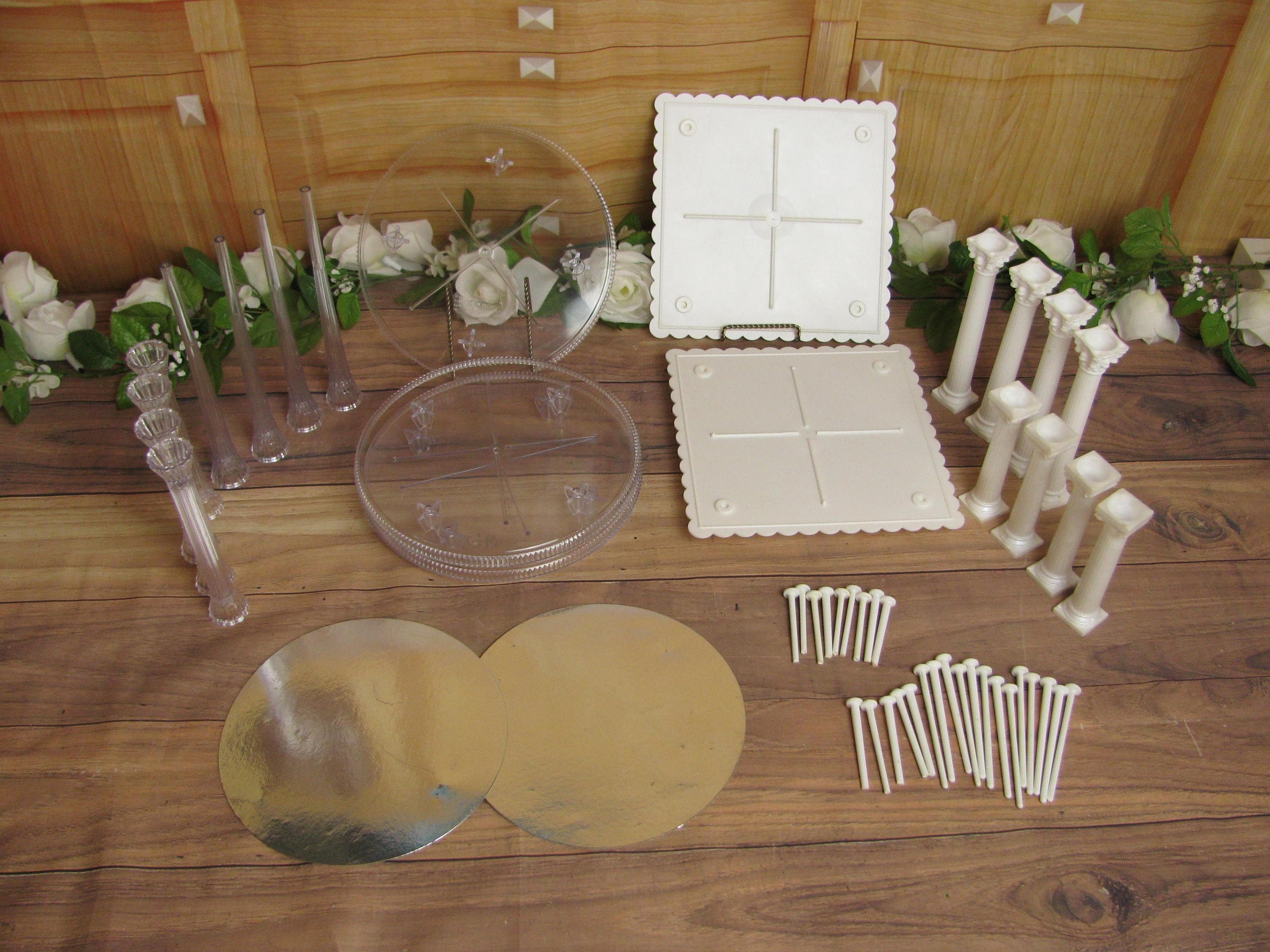 Vntage Wlton Weddng Cake Grecan Spked Pllars; PAR of Tall