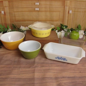 Vintage Pyrex Mixing Bowl or Casserole Dish: Avocado Green, Butterfly Gold, Woodlands, Town & Country