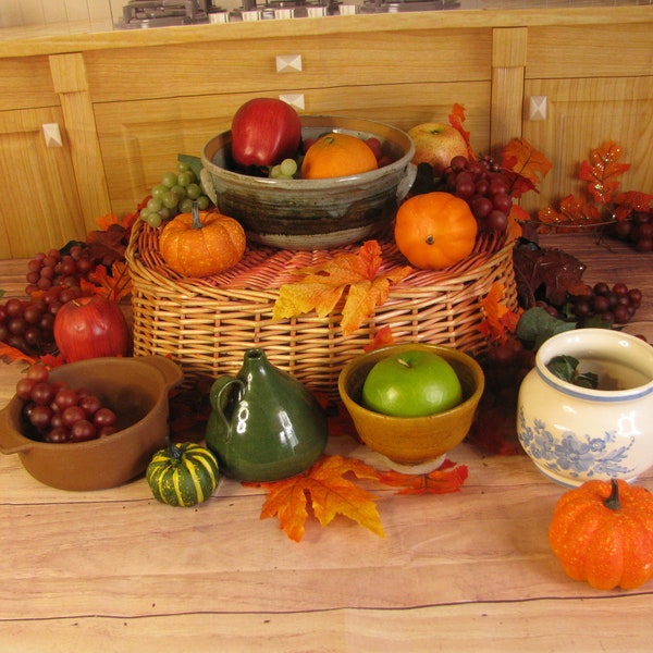 Vintage  Blue Hand Thrown Casserole Dish/Dutch Oven- Terra Cotta Cazuela-Japanese Rice Dish-La Posada Oil Jug-FTD Floral Pot-Pottery Wheel