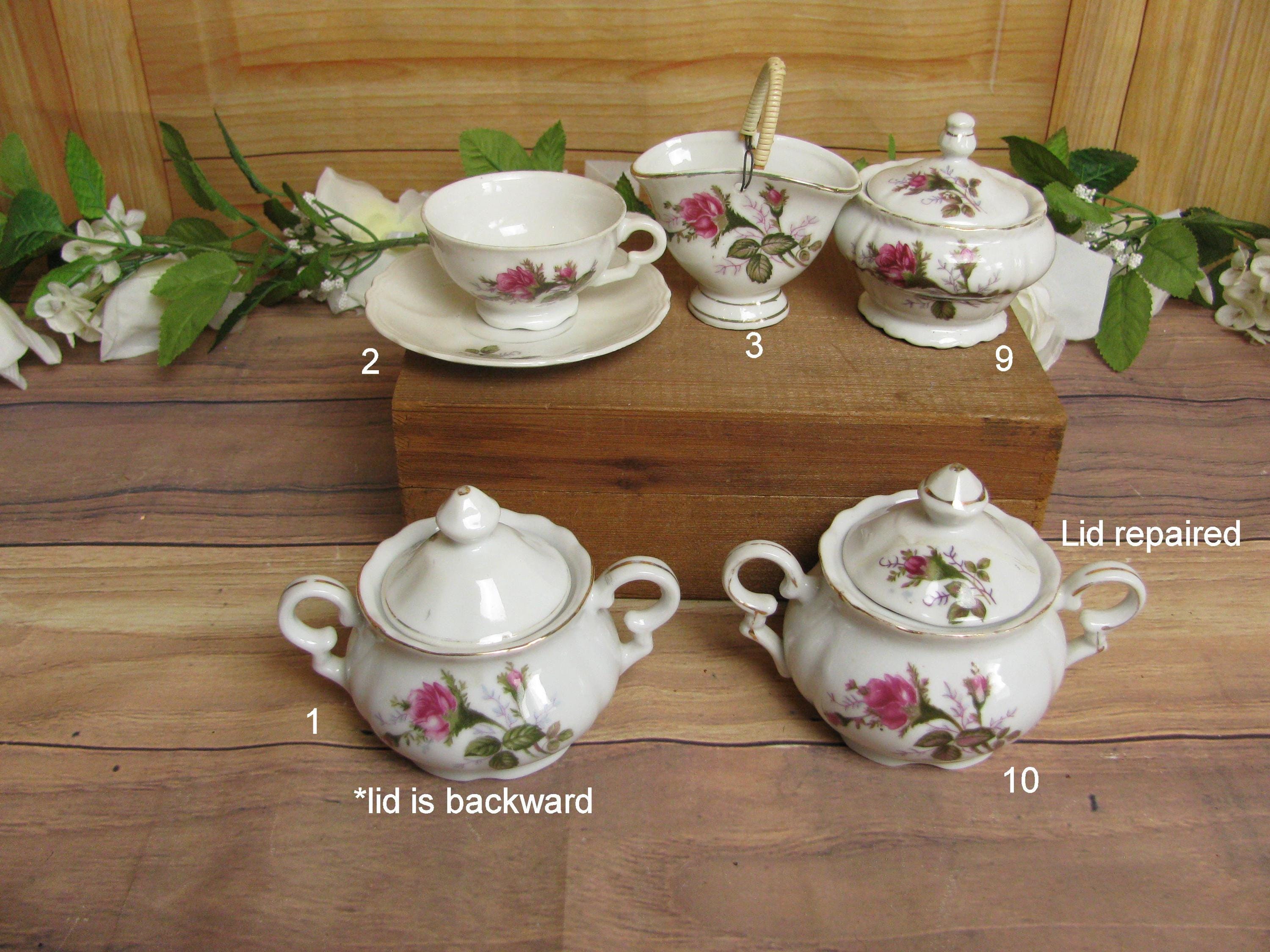 Vintage Moss Rose Demitasse/miniature China Tea Set- Sugar Bowl