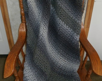 Shades of Gray Ombre 57x70 Hand Crocheted Waffle V Stitch - Afghan- Throw- No spectrum color-black and white