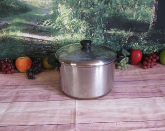 Vintage Revere Ware /Revereware 6 Quart  Dutch Oven-Stock Pot with Lid-Copper Bottom- Large Size Sauce Pan- Farmhouse Kitchen- Country Cook