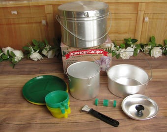 Vintage Coleman Peak 1 Camp Cook Set: 8-piece Stainless Steel Pots