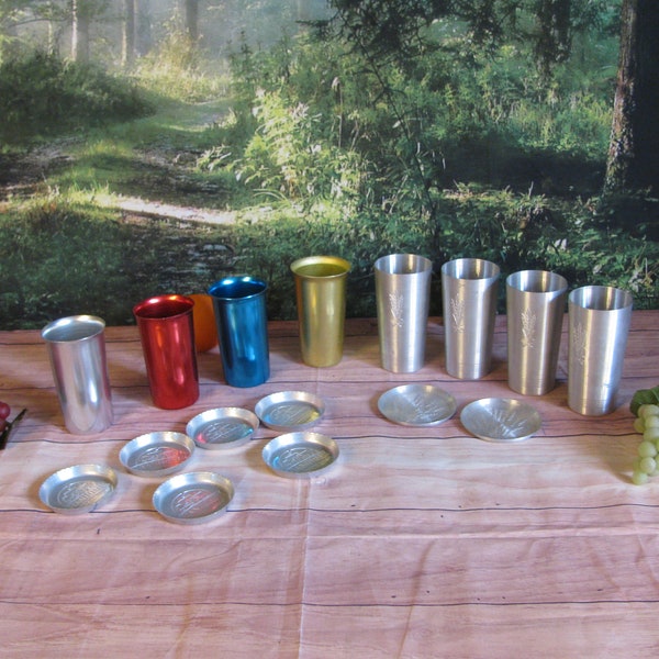Vintage Aluminum Tumblers-Drinkware and Coasters- Stanley-West Bend-Sunburst- Wheat Pattern-StanHome-Drink Shaker