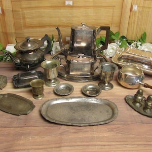 Vintage Silver Sheffield Boston-Benedict Adams Teapot & Sugar Bowl-Tray-Covered Vegetable/Relish Dishes-Gravy Sauce-Japanese Cigarette Sets