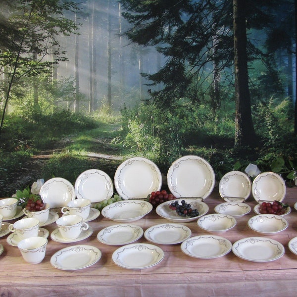 Vintage Adams Gold Laurel Swag -Edwin M Knowles-Semi Vitreous China- Replacement China and Serving Pieces-Service for Eight