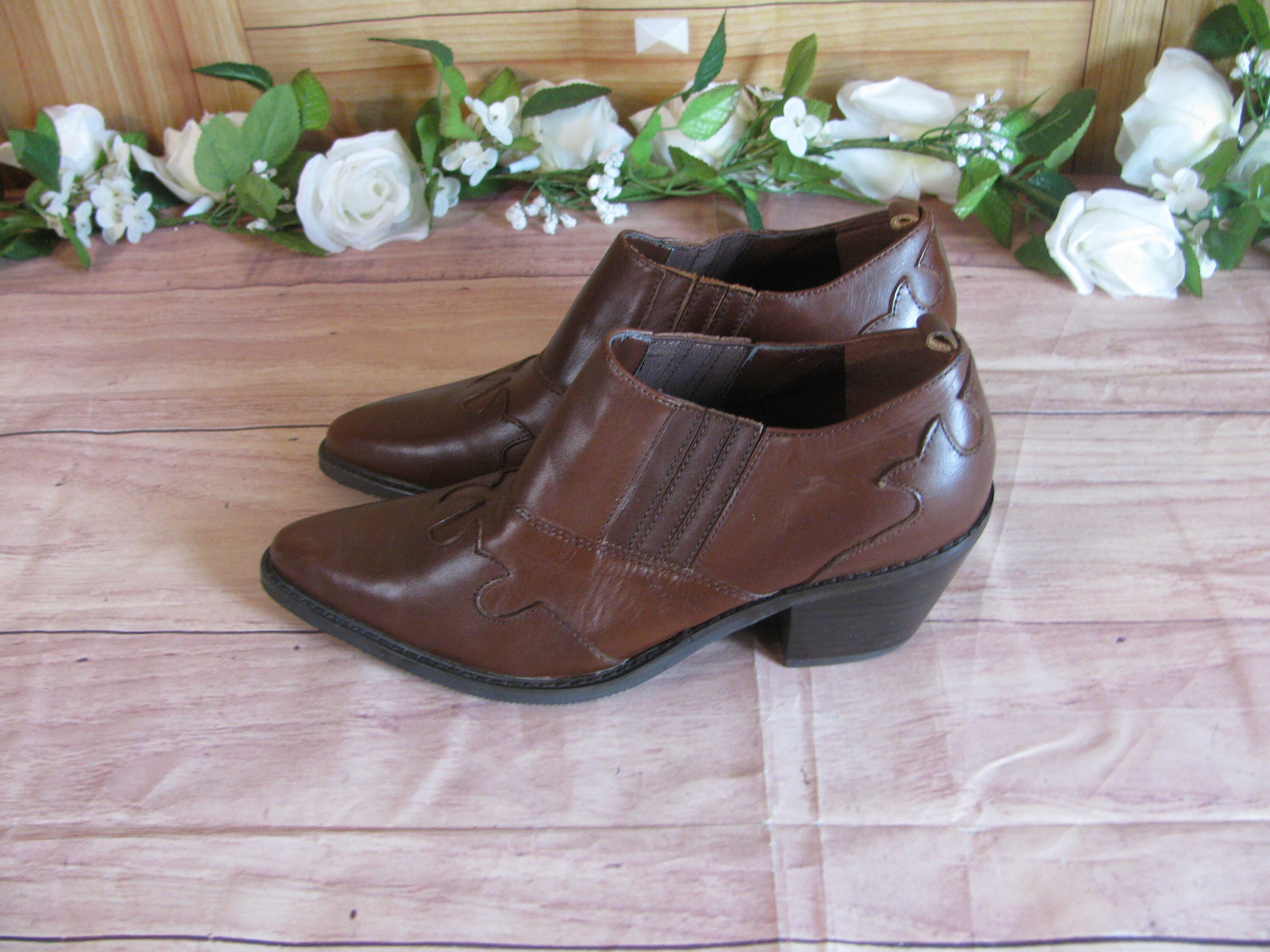Vintage Brown Covington Ankle Boots-western Shoes-women's Size 7m-pointed  Toe-fancy Stitching-like New-white Cities-rebecca Minkoff - Etsy