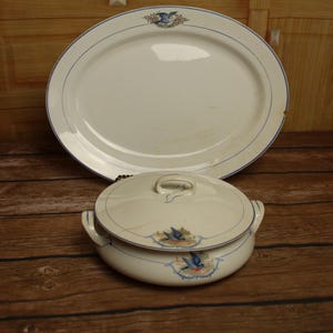 Antique Smith Phillips SMP9 Bluebird Platter- Derwood W.S. Smith Soup Tureen-Rare Pieces