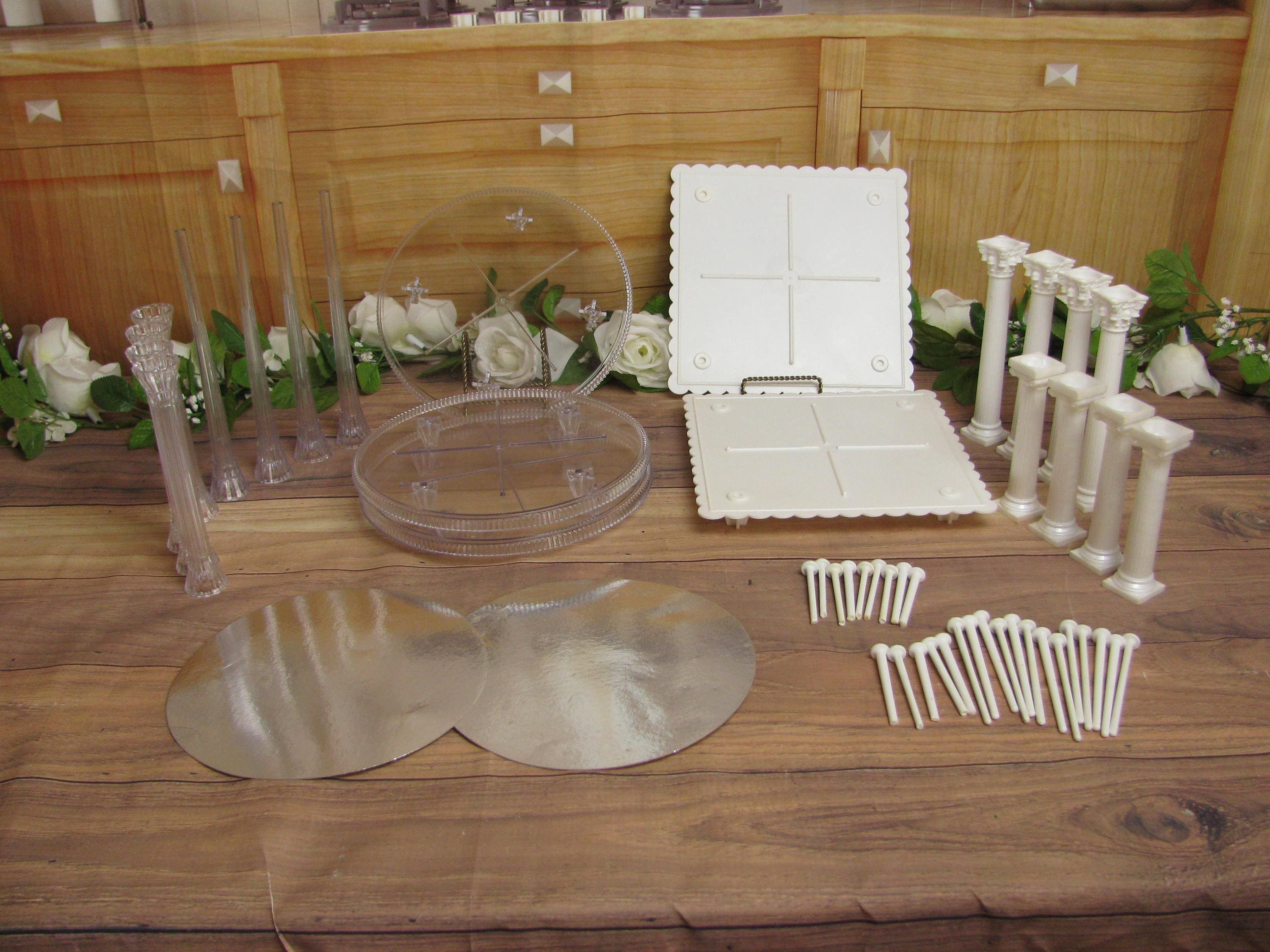 Vintage Wilton Wedding Cake White/clear 9, 7 & 5 Inch Pillars