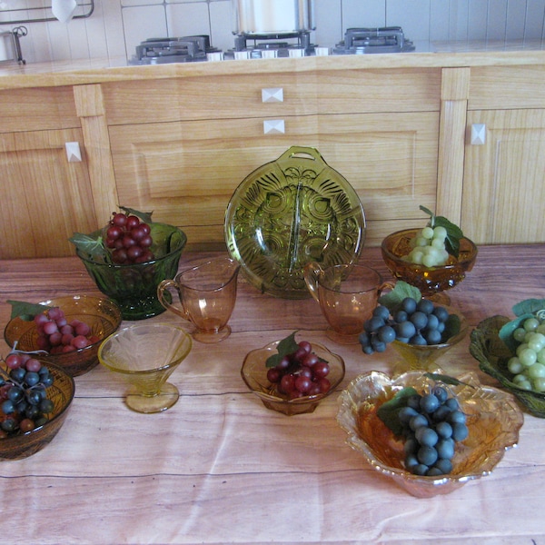 Vintage Colored EAPG and Carnival Glass- Green-Amber-Marigold-Loganberry-Hobstar-Waterfall- Candy Bowls-Compote-Relish- Sherbet Glass