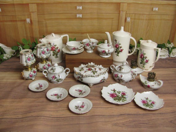 Vintage Moss Rose Demitasse/miniature China Tea Set- Sugar Bowl
