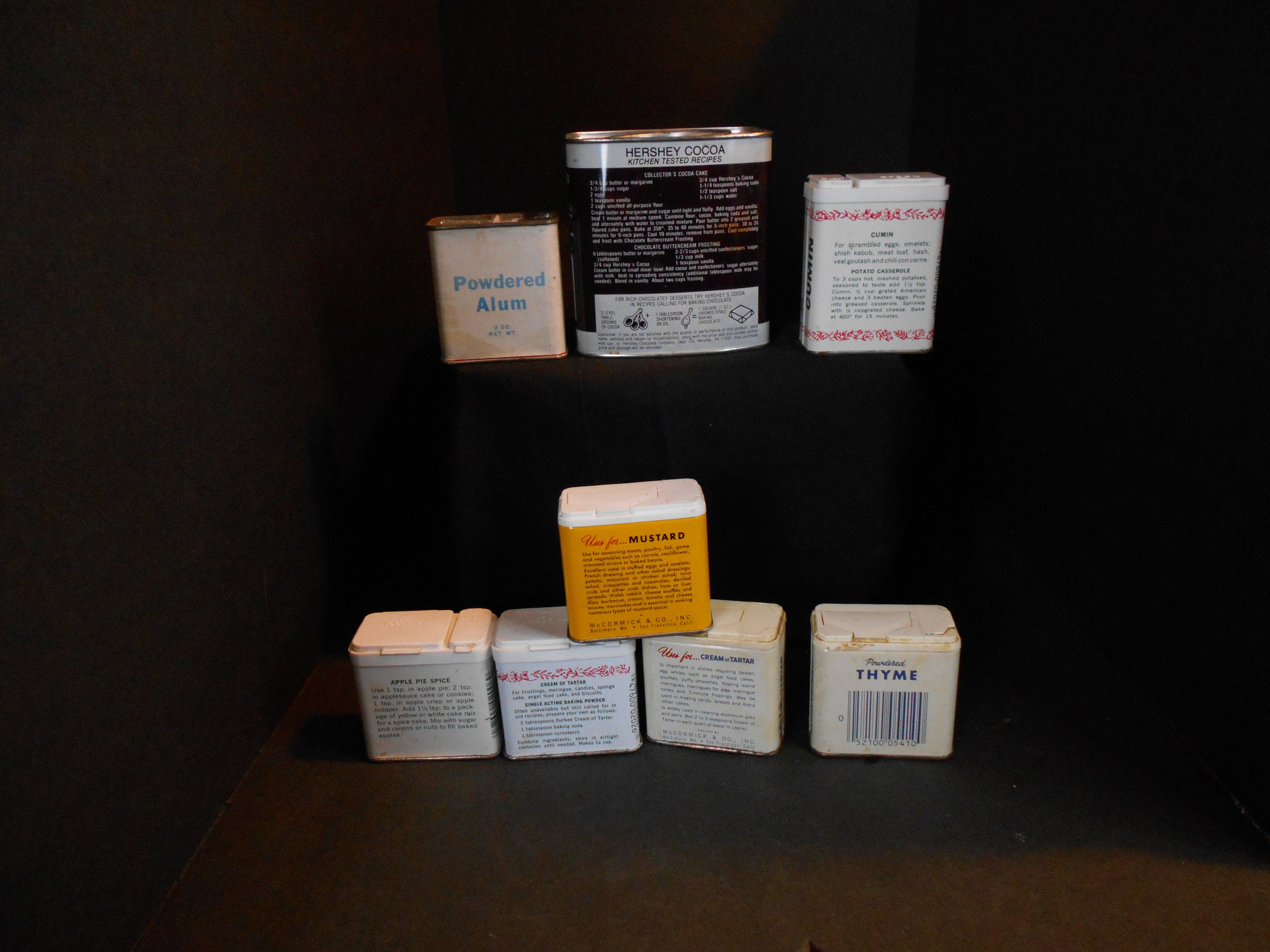 Vintage Spice and Food Tinsmccormickdurkeehershey'sigacocoaapple