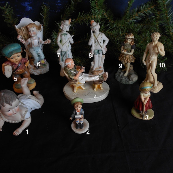 Vintage Porcelain-China-Resin Figures- Many To Choose From-Michelangelo's David- A. Santini -Kalk Piano Baby-Dezine Fall Fairy-Napcoware