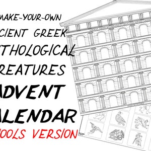 Calendario dell'Avvento da colorare/disegnare le proprie creature mitologiche della Grecia antica - Download digitale per scuole e insegnanti