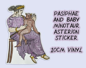 Ancient Greek Mythical Creatures - Pasiphae and Baby Minotaur (Asterion) sticker - 10cm Vinyl