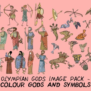Dieux et symboles olympiens - pack d’images couleur - 33 fichiers .png pour un usage personnel!