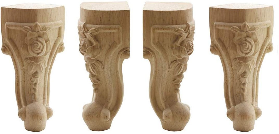 4pcs Solid Unfinished Carved Wood Furniture Legs Replacement Etsy