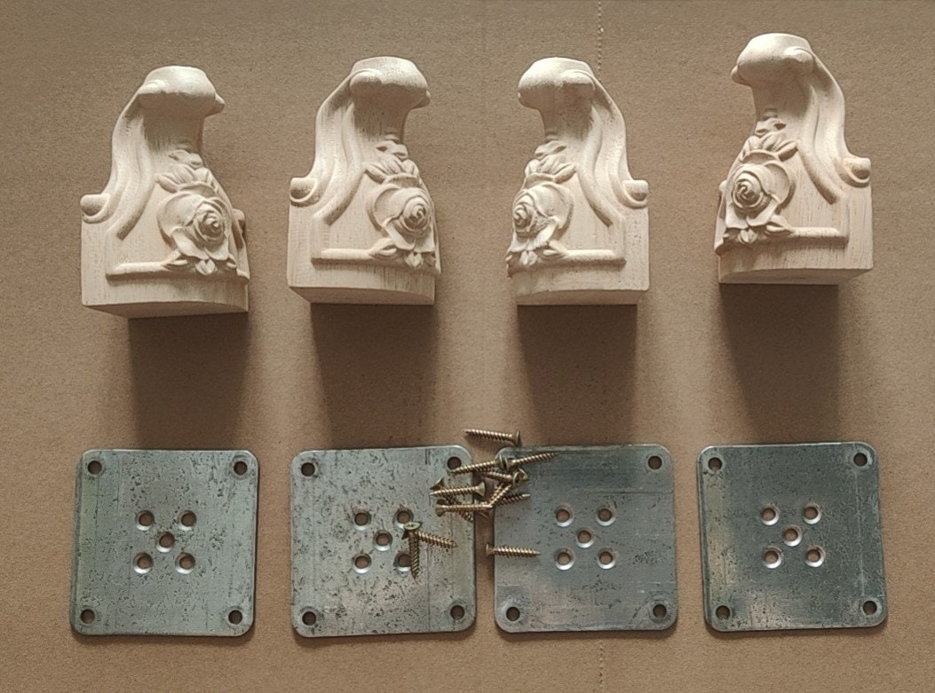 4pcs Solid Unfinished Carved Wood Furniture Legs Replacement Etsy